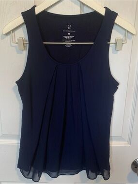 New York & Company Navy Pleated Scoop Neck Camisole
